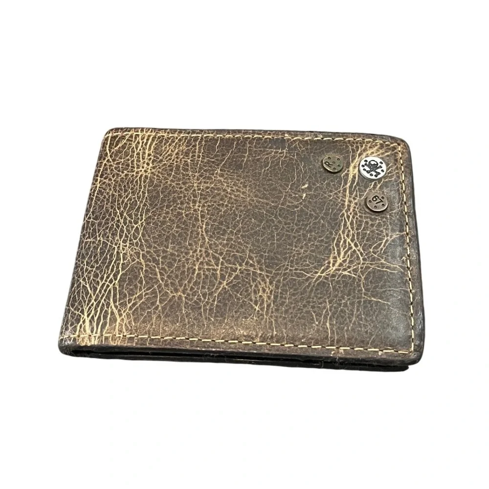 Relic Bifold Wallet Mens OS Brown Distressed Leather Skull Studs Biker Edgy